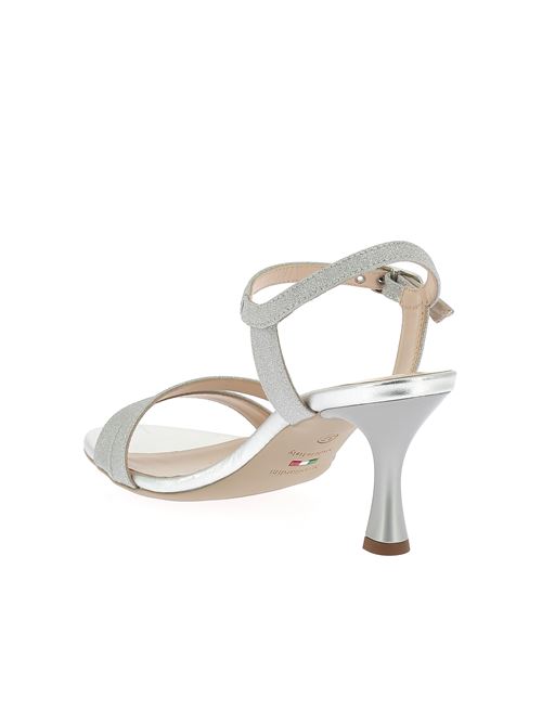 sandalo con tacco da donna in tessuto glitter argento NERO GIARDINI | E513201DE700